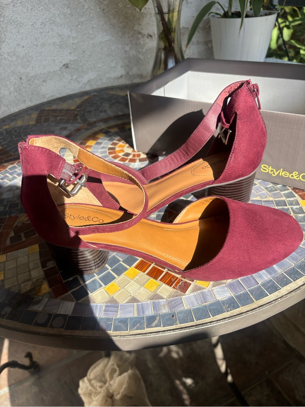 Style & Co. Women's Wine Suede Ankle-Strap Block Heels
